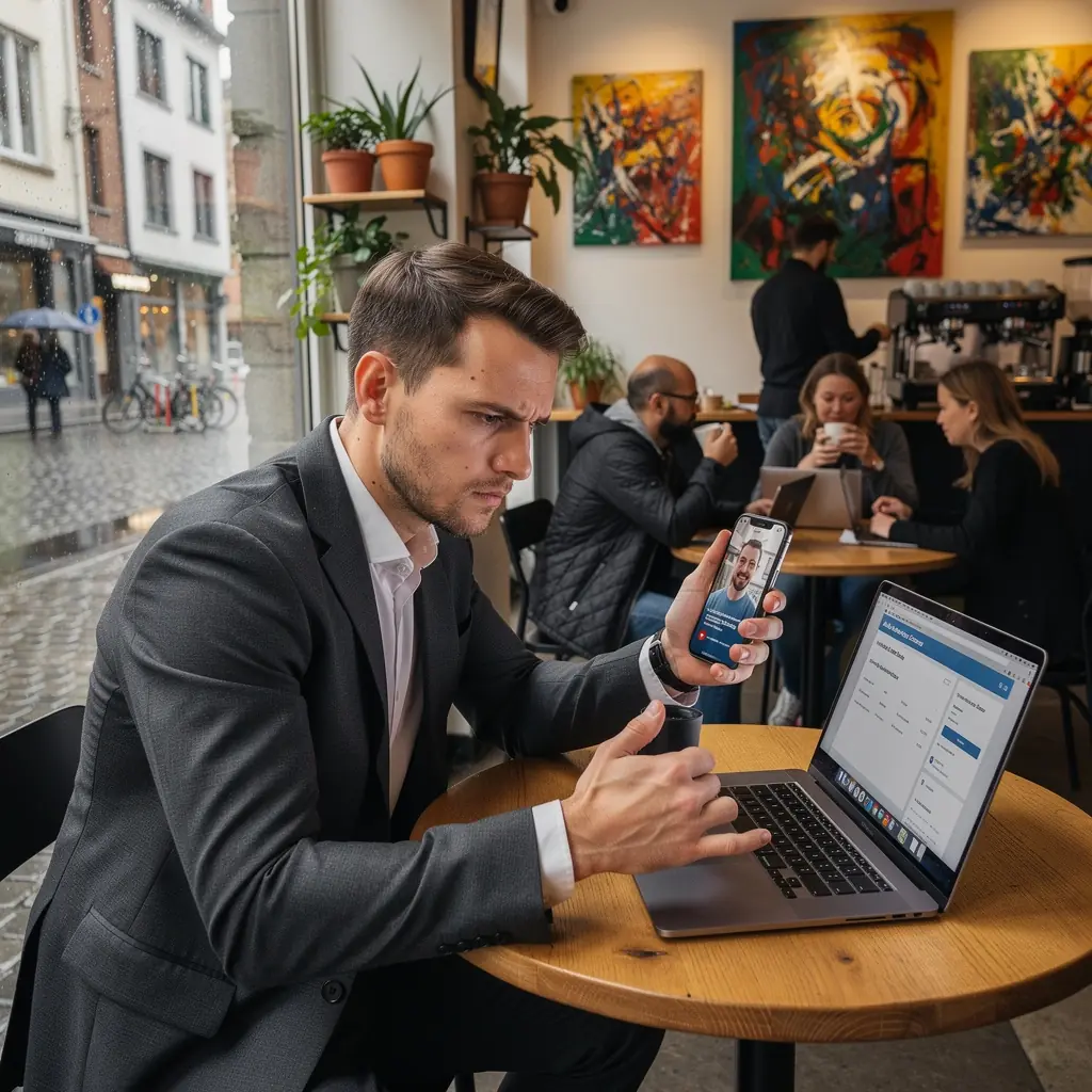 Ein zufriedener Kunde erhält eine Erinnerung zur Verlängerung seiner Autoversicherung.